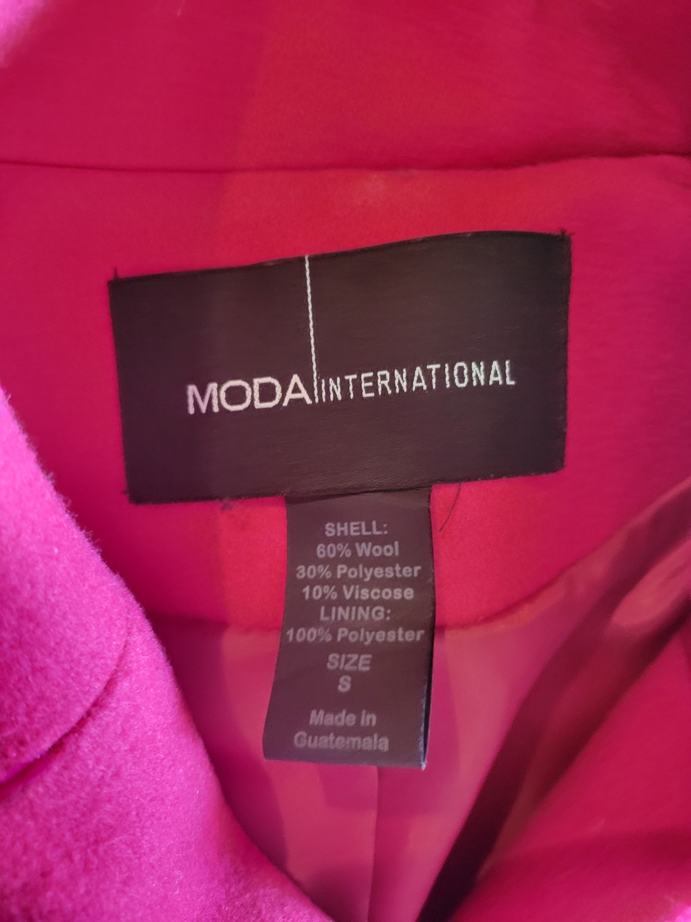 MODA International Hot Pink Wool Blend Coat